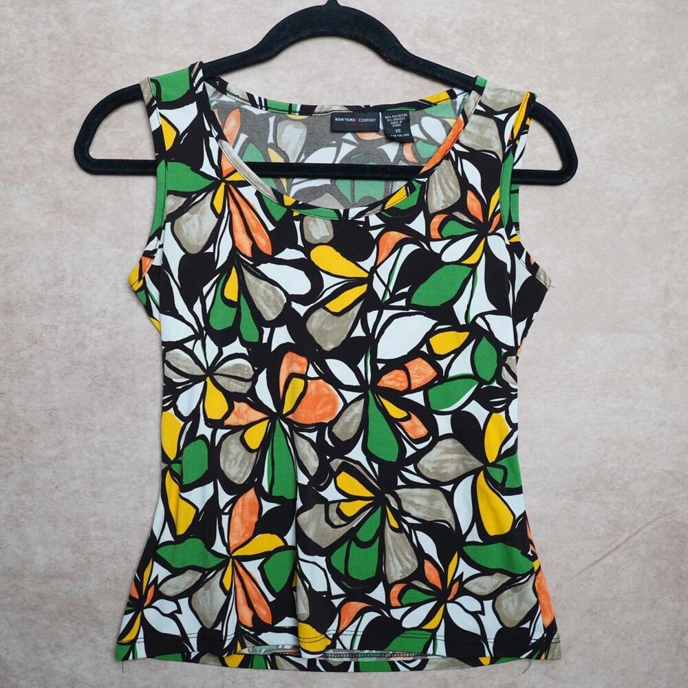 New York & Company Floral Tank Top XS Stretch Y2K